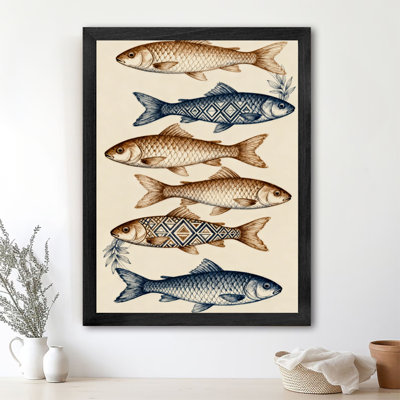Black Framed Vintage Fish schools with distinctive patterns on their bodies Wall Art Retro Style Framed Prints