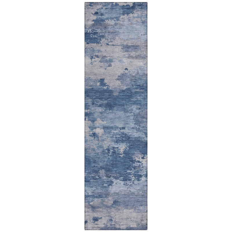 Machine Washable Indoor/Outdoor Xhevrie Navy Rug, Runner 2'3" x 7'6"
