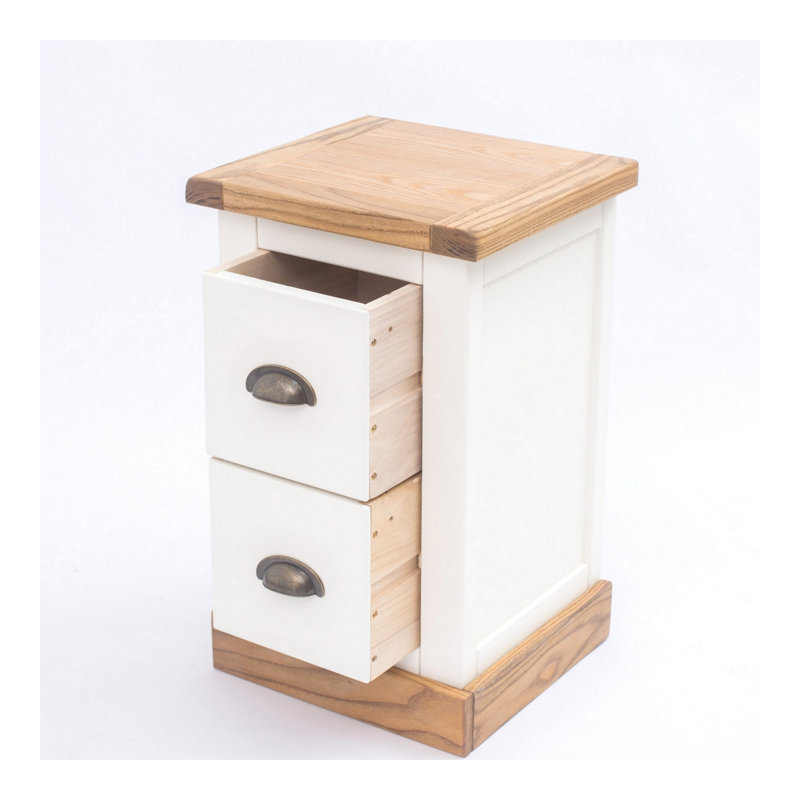 35cm W Solid + Manufactured Wood Bedside Table, Natural/White, Brass Cup