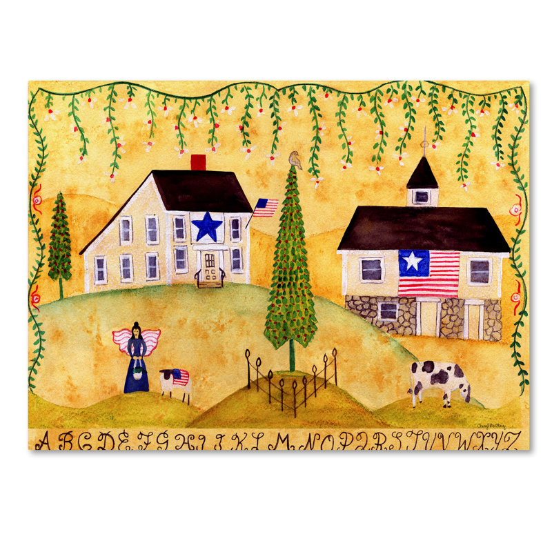 « american campagne sampler », reproduction sur toile tendue, H 35 po x l 47 po