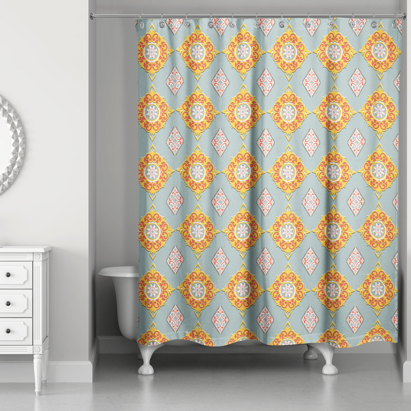 Handler Geometric Shower Curtain, Blue/Yellow