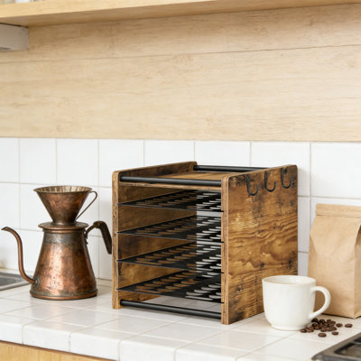 Organisateur de dosettes pour café grande capacité avec 4 tiroirs coulissants, pouvant contenir 144 dosettes Nespresso Vertuo, support de comptoir peu encombrant avec porte-gobelet et crochets