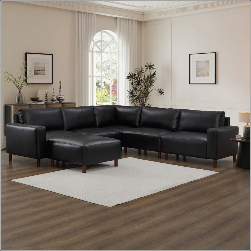 Canapé d'angle en cuir de polyuréthane, Noir