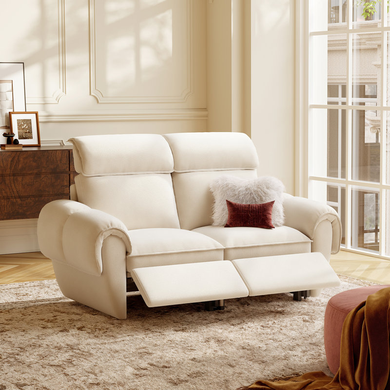 Canapé modulaire inclinable électrique Loveseat, Blanc cassé, Causeuse avec 2 fauteuils inclinables