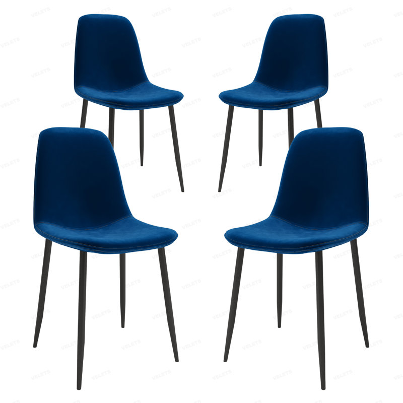 Kaydnce Upholstered Side Chair, Scoop-Back Curved Backrest, Foam Padded Seat w/Slim Legs, Blue, Black