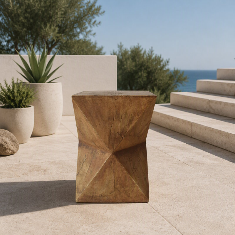 Table d'appoint moderne, H 17,75 po x l 12,5 po x P 12,5 po, Brun / Naturel, Oxyde de magnésium