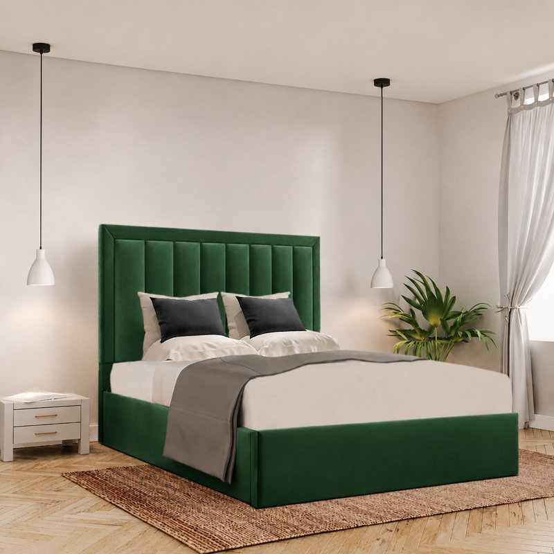Brantlie Upholstered Ottoman Storage Bed, Emerald, Single (3')