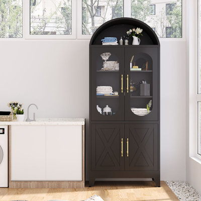 Modern Metal Arched Display Storage Cabinet with 4 Doors and Adjustable Shelves by Breakwater Bay