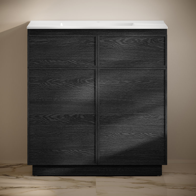 St. Tropez 36" Freestanding Bathroom Vanity With Sink Top, Black, Single, White