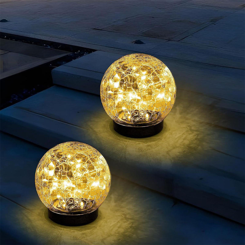 Rack solaire craquelé boule de lumières décoration de jardin extérieur boule de miroir solaire décoratif 2pc