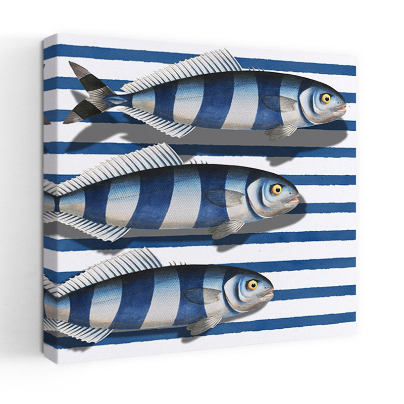 Rayé, océan, poisson, plage, art mural, H 18 po x l 18 po