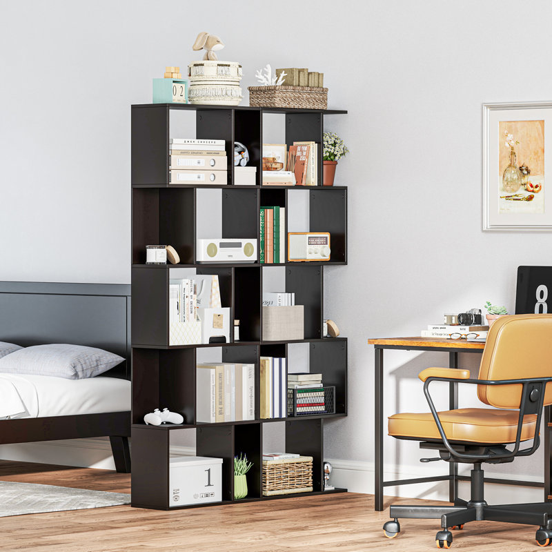 Bibliothèque géométrique, bibliothèque en forme de S à 5 niveaux, noir
