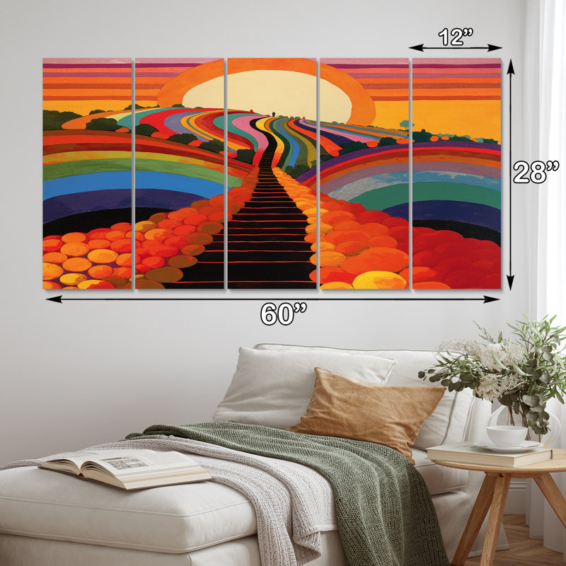 Escaliers vers le soleil, paysage magique coloré - impression d'art mural tempêtes - 5 panneaux égaux