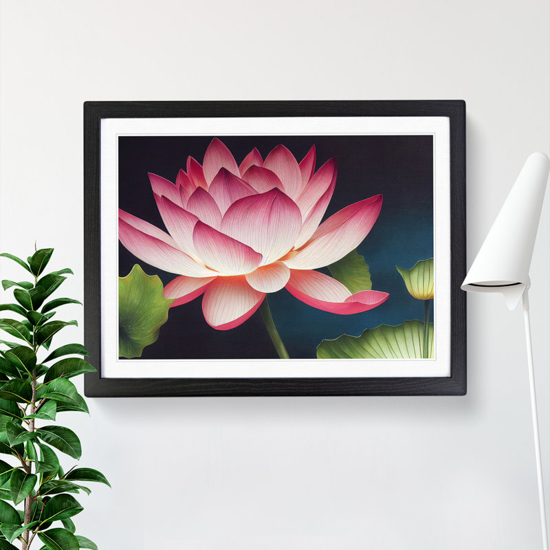 Stunning Lotus Flower 1 Piece Single Picture Frame Wall Art, 46cm H x 64cm W x 2cm D, Black