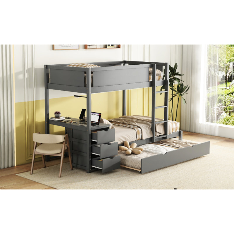 Lit superposé gris Twintwin avec bureau, lit gigogne et rangement - Améliorez le style d'utilisation de votre chambre à coucher, avec bureau fonctionnel pour lit gigogne