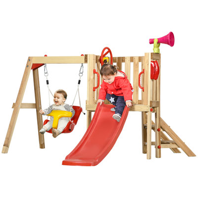 4 in 1 Swing Set With Seesaw, Belt Swing, Slide, Glider for Backyard