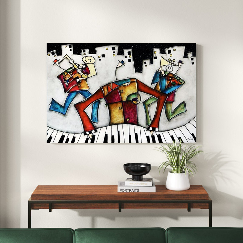 «Malveaux Silver City Jazz» par Eric Waugh - impression d'art graphique, H 28 po x l 38 po, Impression encadrée, Blanc
