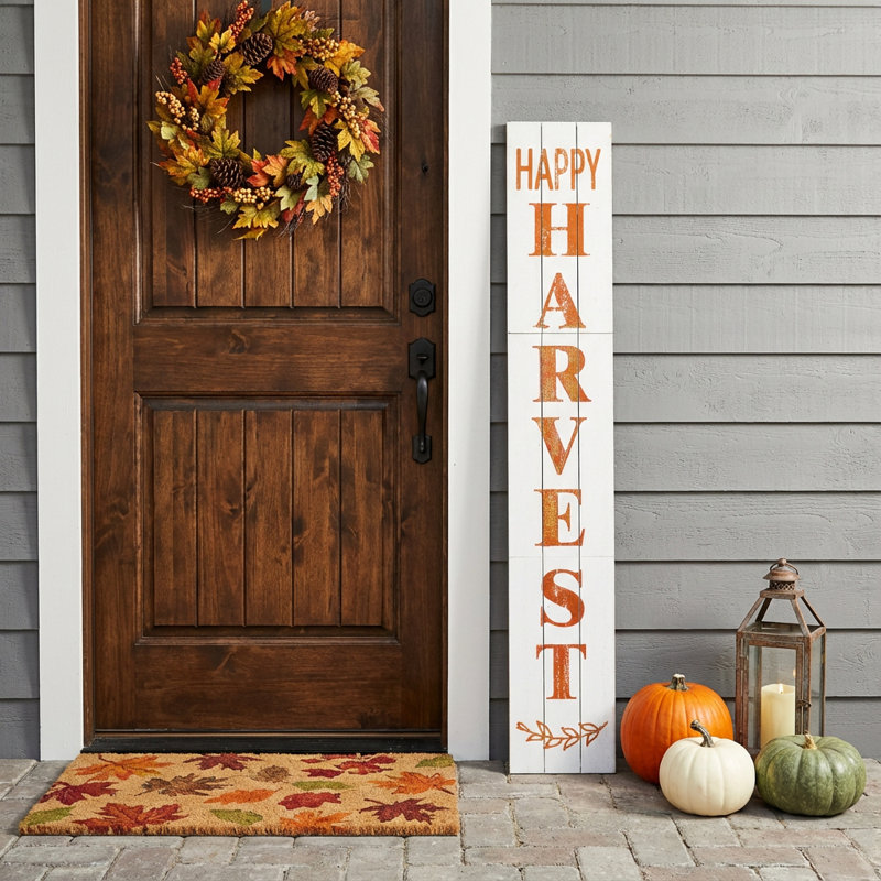 Enseigne de porche rustique en bois massif 72 "Happy Harvest