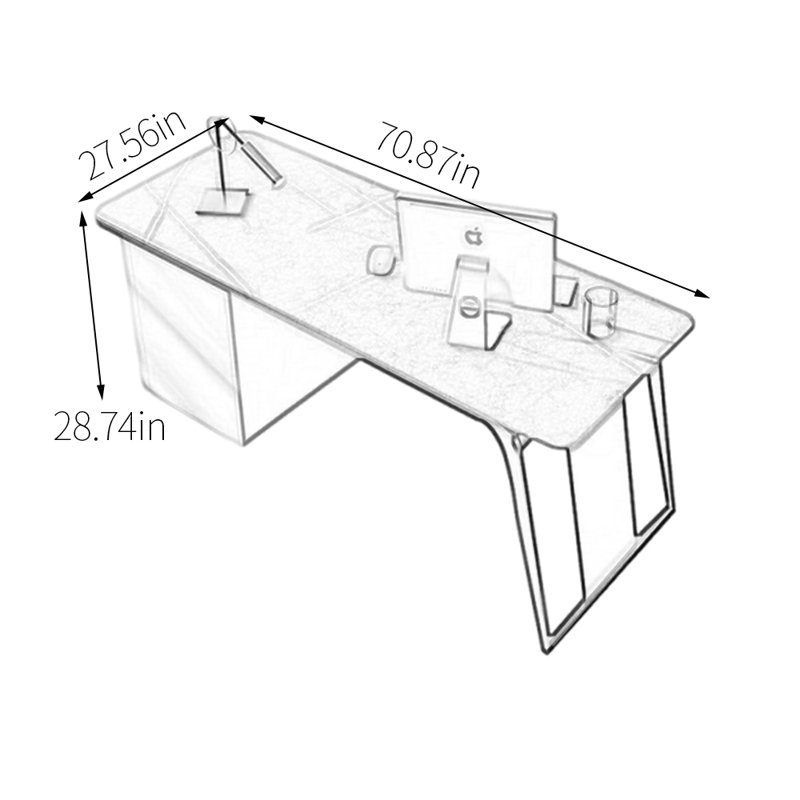 Bureau en acier fritté en acier inoxydable, Grey/White, H 28,74 po x l 70,87 po x P 27,56 po