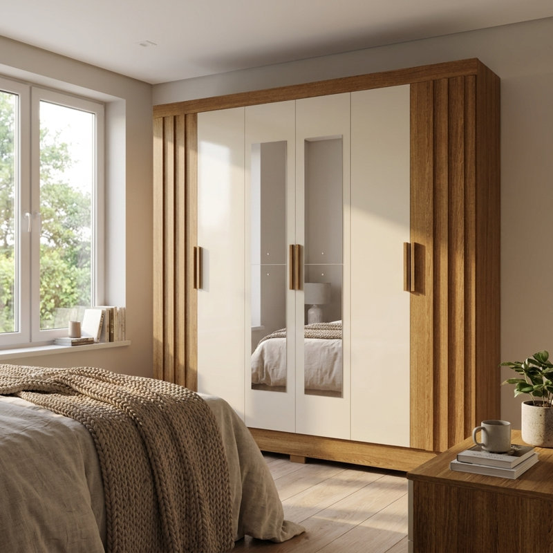 Armoire blanche avec miroir 76,8 "Valencia, Naturel / blanc
