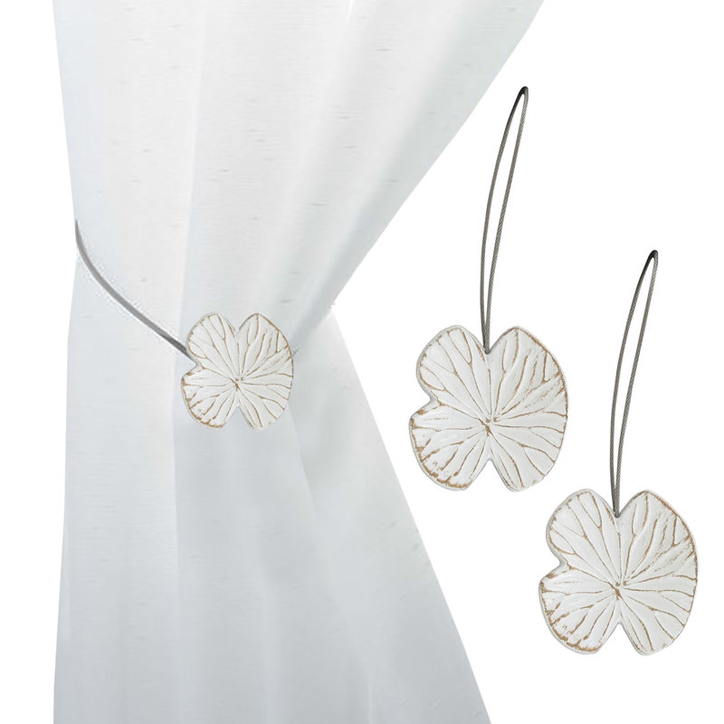 White and Gold Resin Water Lily Curtain Tiebacks, Set of 2