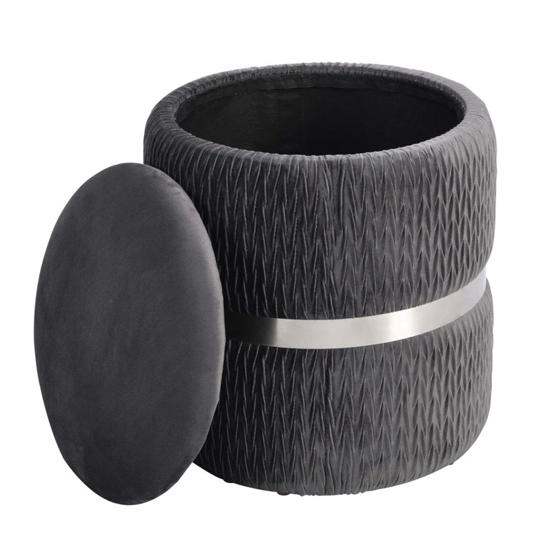 Repose-pieds rond en velours avec rangement Techni Mobile, Gris/argent