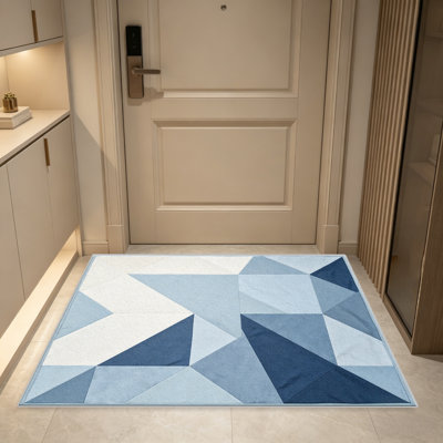 Tapis géométriques bleus et blancs pour le salon, doux et confortable, convient à toutes les saisons, facile à entretenir, tapis de sol intérieur lavable à la machine, sous la table de ferme convenant à la chambre à coucher, à la salle à manger, au bureau, au balcon, au patio de décoration intérieure