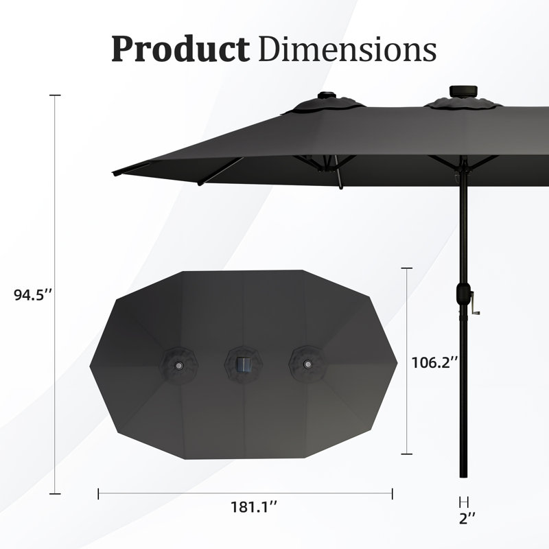 Parasol lumineux double face avec protection UV, auvent imperméable, conception de ventilation et cadre en acier renforcé pour la cour, le jardin, la terrasse ou la piscine
