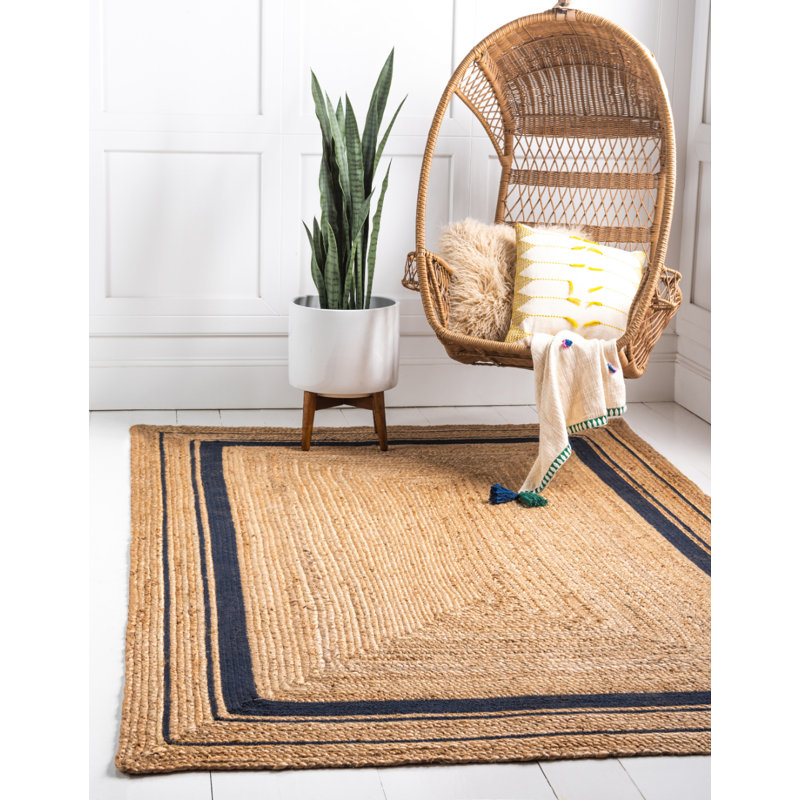 Lenard Indoor Rug, Rectangle 5'1" x 8', Natural/Navy Blue
