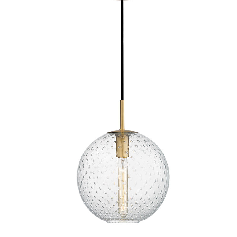 Rousseau 1 Light Pendant, 12.75" H X 11.25" W X 11.25" D, Clear, Aged Brass