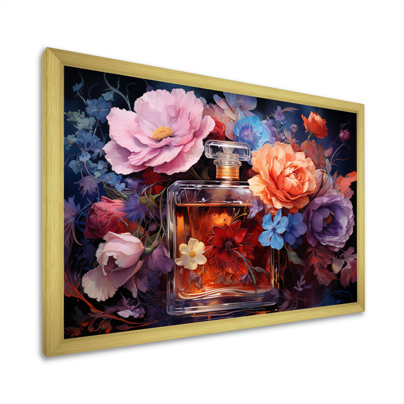 Floral Parfum Vibrant Elegance I, Encadrement doré, H 16 po x l 32 po x P 1 po