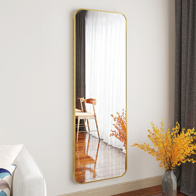 Maely Aluminum Rectangle Mirror, Gold, 147" x 37"