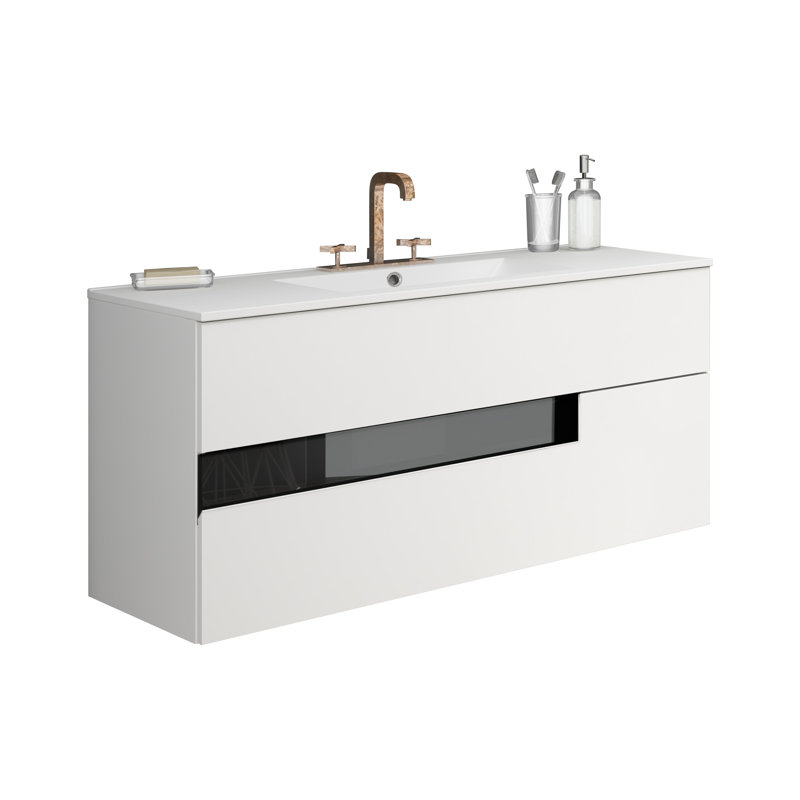 Malika 40'' Single Bathroom Vanity with Ceramic Top, white and black