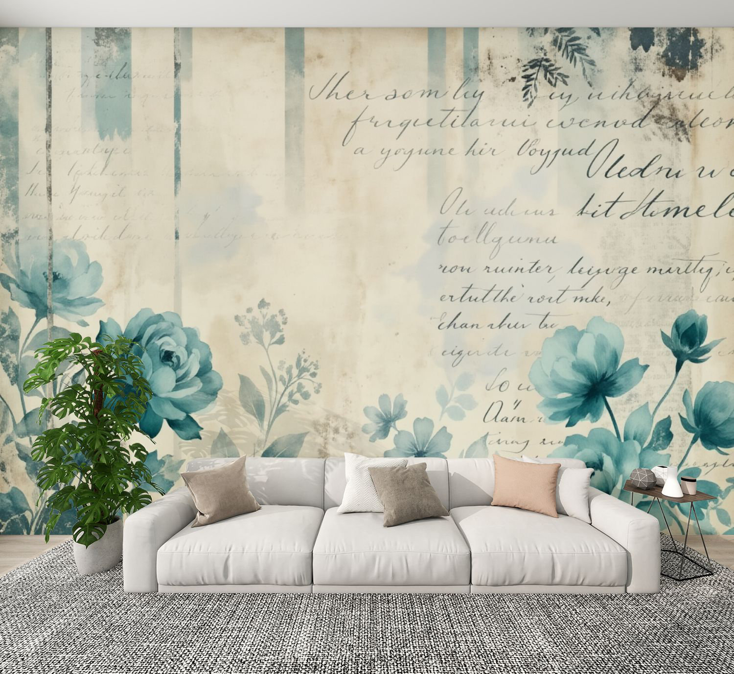 Red Barrel Studio Vintage Peel and Stick Wallpaper Floral Vintage Teal ...