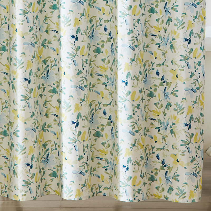 Nora Blue Floral Cotton Shower Curtain with Liner