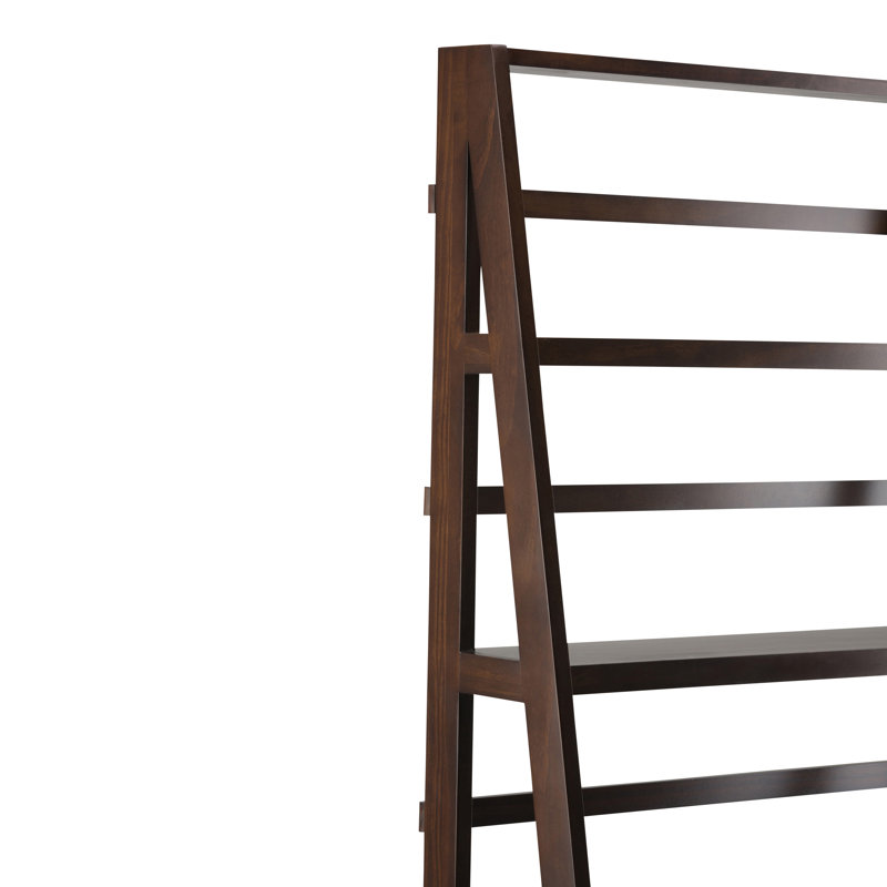 Brunette Brown Solid Wood 5-Shelf Ladder Bookcase
