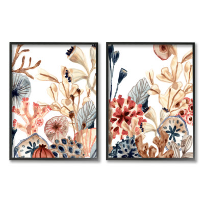 «Tropical Ocean Floor Plant Life Expressive Abstract Coral», ensemble de 2 impressions sur bois
