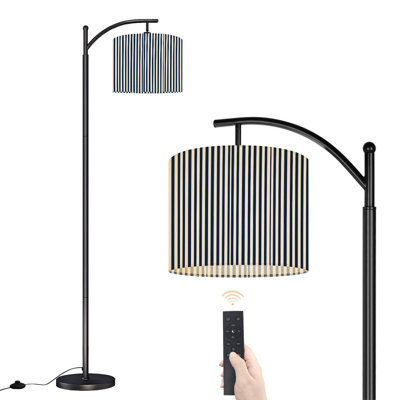 Lampe sur pied à arc avec abat-jour réglable à rayures crème bleu marine Lampe sur pied à 3 températures de couleur à intensité variable avec interrupteur au pied pour la chambre à coucher