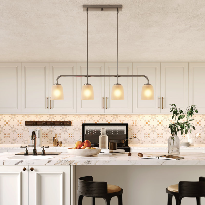 Pendant Lighting For Kitchen Island, 4-Light Pendant Lighting Modern With White Frosted Glass