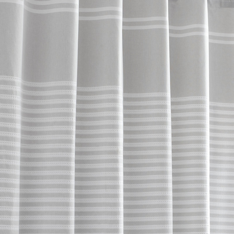 Seersucker White Cotton Striped Shower Curtain with Grommet Top