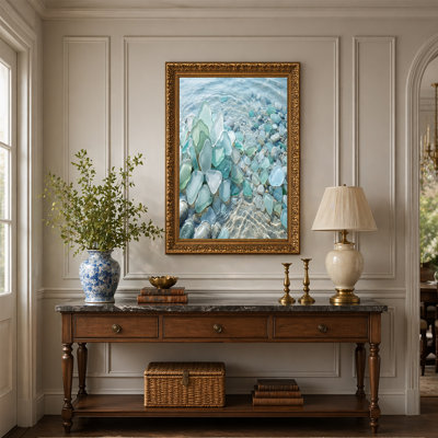Blue and Green Frosted Sea Glass Stones in Clear Water Canvas Wall Art