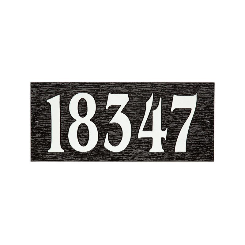 Woodgrain Mid-Century Rectangle Plaque, Standard Wall 1-line, Noir / blanc, Yes