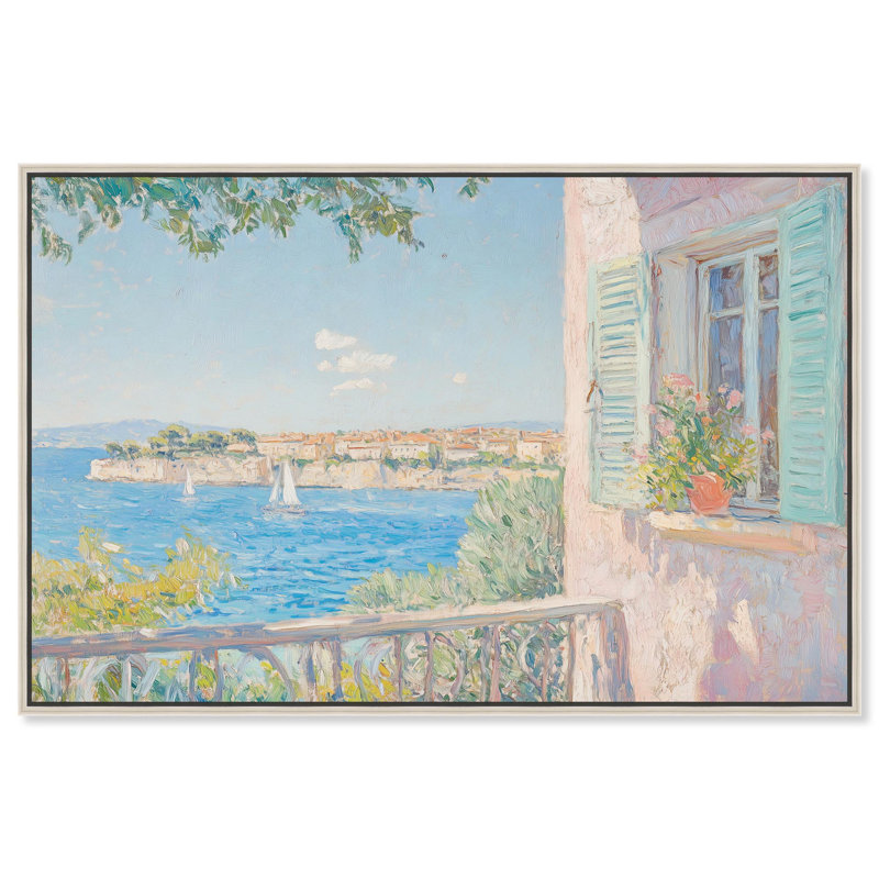 Toile vue méditerranée par Art Remedy, Noir, H 21 po x l 31 po, Cadre flottant