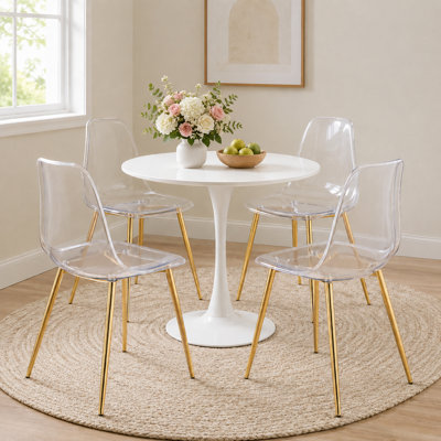 Ensemble de salle à manger à piédestal rond 5 pièces avec chaises d'appoint transparentes