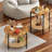 Boho Living Room Table Set With Rattan Storage Shelf And Metal Frame, Round Coffee Table And 2 End Side Tables