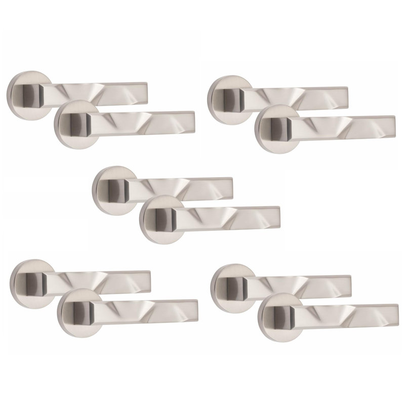 5 Pairs Modern Nova Design Premium Door Handles on Round Rose in Antique Brass Finish