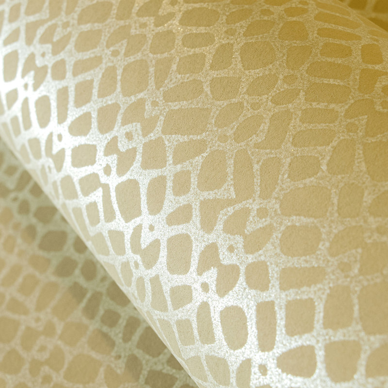 Slow Living Metallic Geometric Motif Wallpaper Roll, Ochre Gold