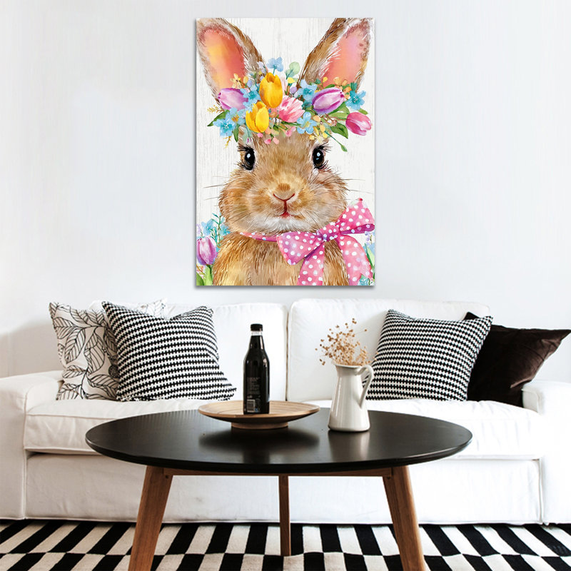 Art mural de lapin de Pâques GUTTATY, décoration murale de photos de lapin de Pâques au printemps, décorations murales de fleurs de lapin et de printemps, impressions de Pâques pour le salon, la chambre à coucher, la chambre d'enfant, la chambre de bébé prête à être suspendue 12 po x 18 po