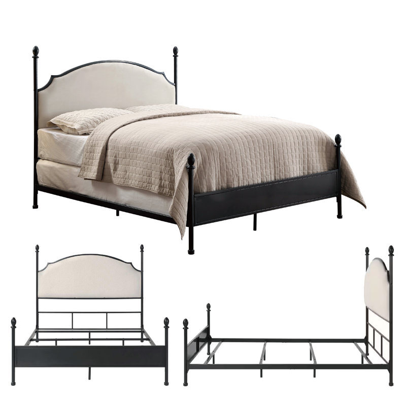 Fawnda Metal Four Poster Bed with Upholstered Headboard, Très grand lit