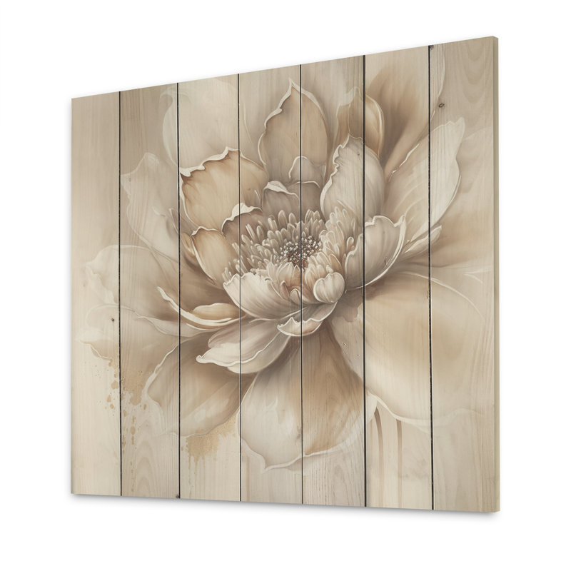 Blooming Beige Floral Design III - impression sans cadre sur bois, H 16 po x l 16 po x P 1 po